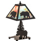 Meyda Lighting Lone Bear 15" Textured Black Accent Table Lamp With Jade Purple Shade Glass