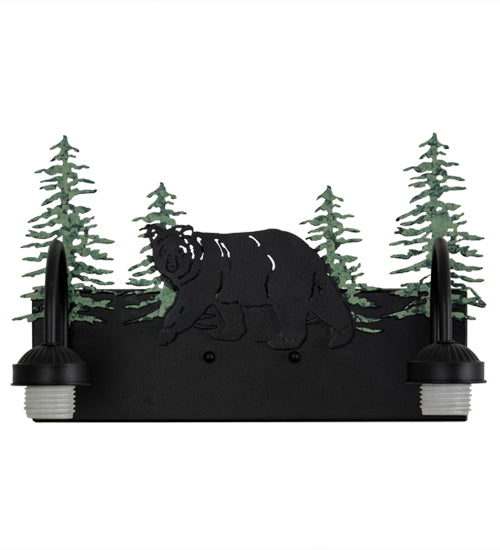 Meyda Lighting Lone Bear 16" 2-Light Textured Black Vanity Light With White Shade Glass