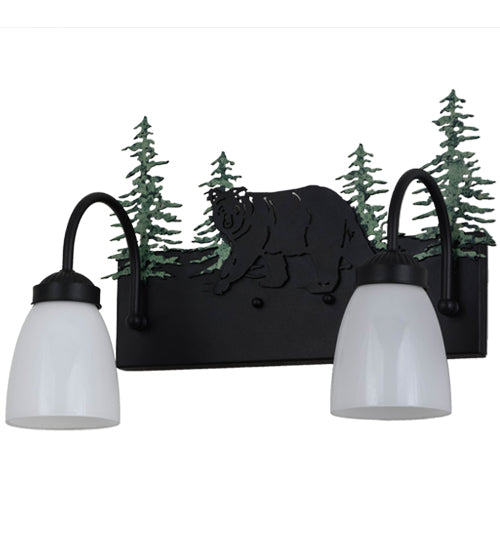 Meyda Lighting Lone Bear 16" 2-Light Textured Black Vanity Light With White Shade Glass