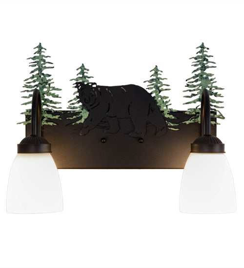 Meyda Lighting Lone Bear 16" 2-Light Textured Black Vanity Light With White Shade Glass