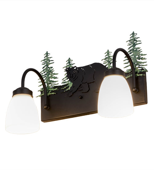 Meyda Lighting Lone Bear 16" 2-Light Textured Black Vanity Light With White Shade Glass