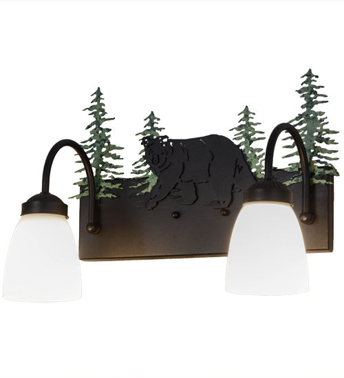 Meyda Lighting Lone Bear 16" 2-Light Textured Black Vanity Light With White Shade Glass