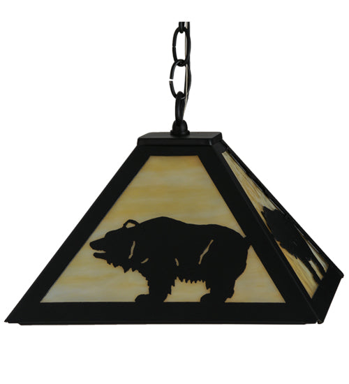 Meyda Lighting Lone Bear 17" Textured Black Pendant Light With Beige Art Shade Glass