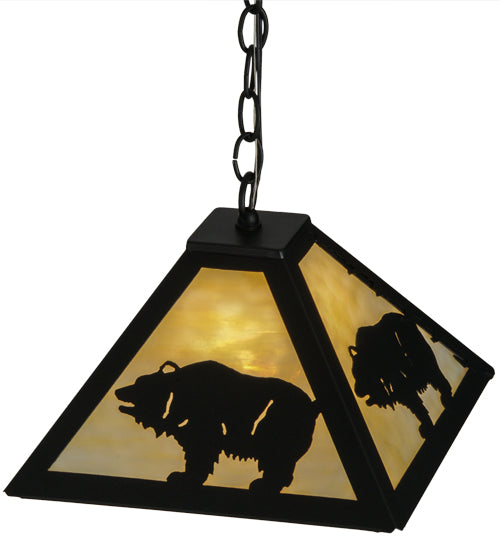 Meyda Lighting Lone Bear 17" Textured Black Pendant Light With Beige Art Shade Glass