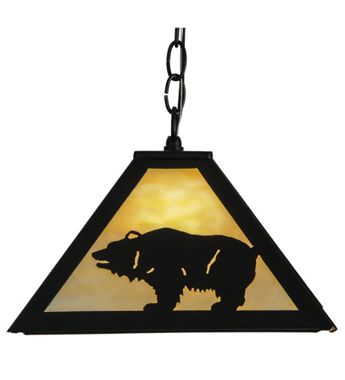 Meyda Lighting Lone Bear 17" Textured Black Pendant Light With Beige Art Shade Glass