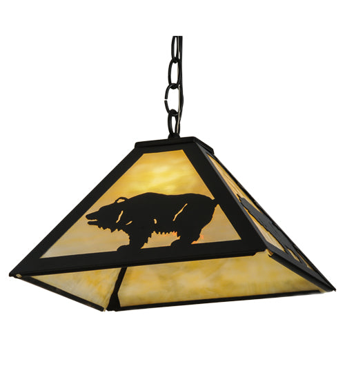 Meyda Lighting Lone Bear 17" Textured Black Pendant Light With Beige Art Shade Glass
