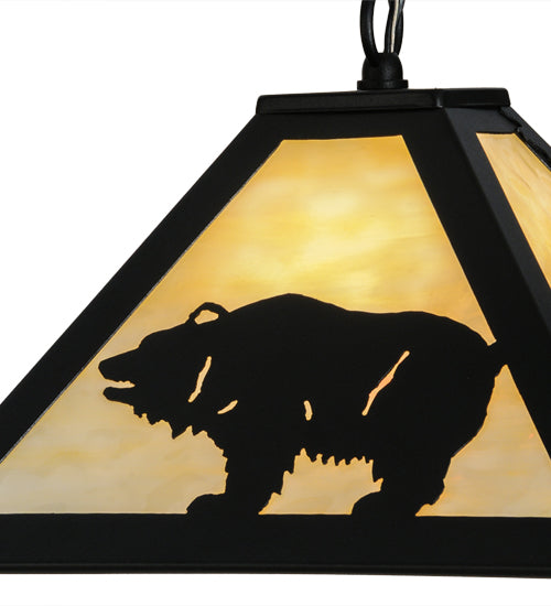 Meyda Lighting Lone Bear 17" Textured Black Pendant Light With Beige Art Shade Glass
