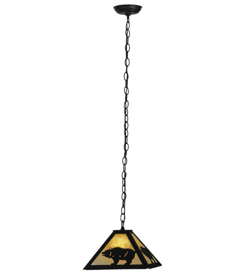 Meyda Lighting Lone Bear 17" Textured Black Pendant Light With Beige Art Shade Glass