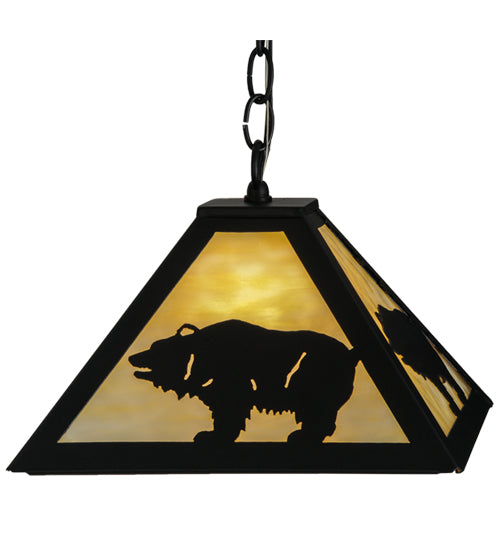 Meyda Lighting Lone Bear 17" Textured Black Pendant Light With Beige Art Shade Glass