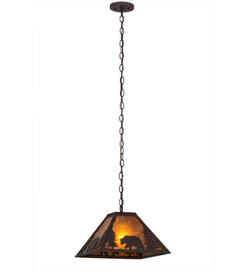 Meyda Lighting Lone Bear 20" Cajun Spice Pendant Light With Amber Mica Shade Glass