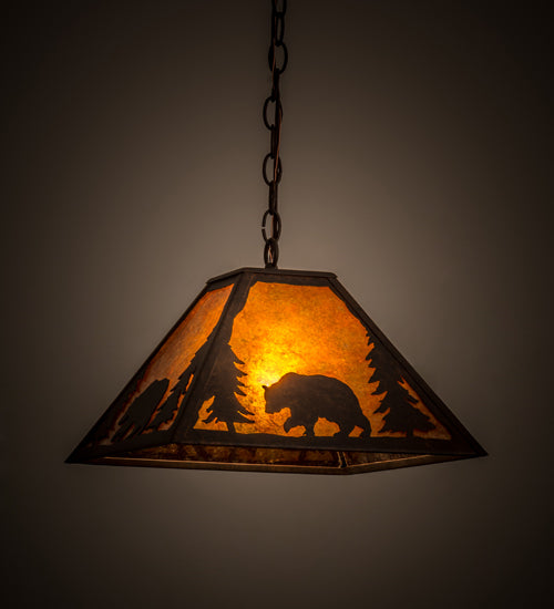 Meyda Lighting Lone Bear 20" Cajun Spice Pendant Light With Amber Mica Shade Glass