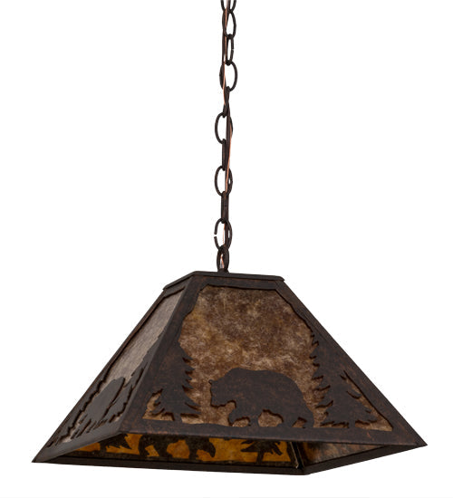 Meyda Lighting Lone Bear 20" Cajun Spice Pendant Light With Amber Mica Shade Glass