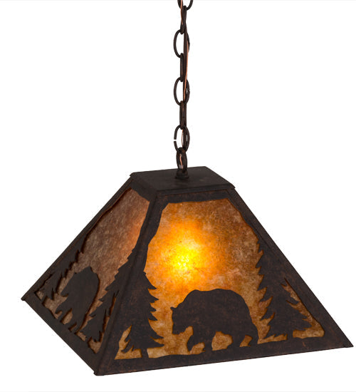 Meyda Lighting Lone Bear 20" Cajun Spice Pendant Light With Amber Mica Shade Glass