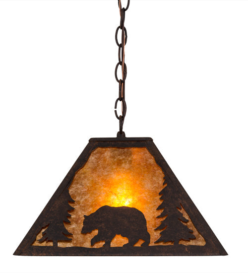 Meyda Lighting Lone Bear 20" Cajun Spice Pendant Light With Amber Mica Shade Glass