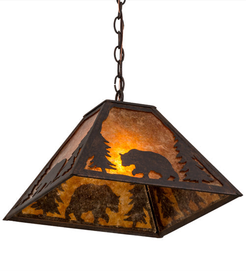 Meyda Lighting Lone Bear 20" Cajun Spice Pendant Light With Amber Mica Shade Glass