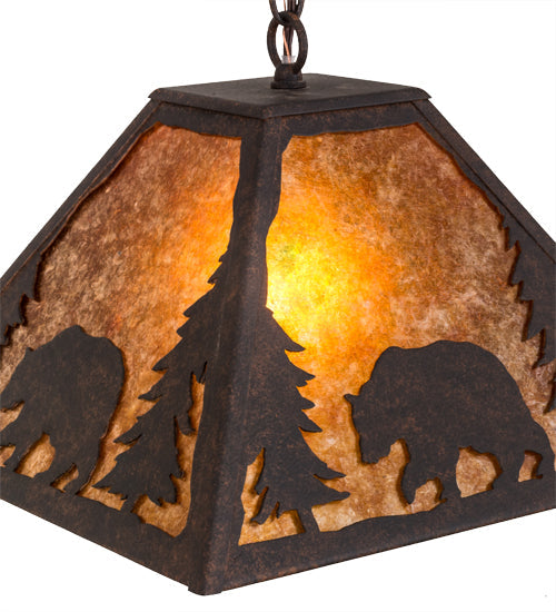 Meyda Lighting Lone Bear 20" Cajun Spice Pendant Light With Amber Mica Shade Glass