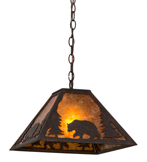 Meyda Lighting Lone Bear 20" Cajun Spice Pendant Light With Amber Mica Shade Glass