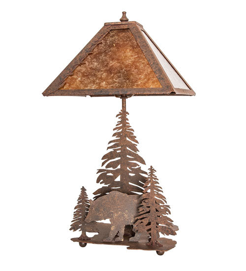 Meyda Lighting Lone Bear 21" 2-Light Rust Table Lamp With Amber Mica Shade Glass
