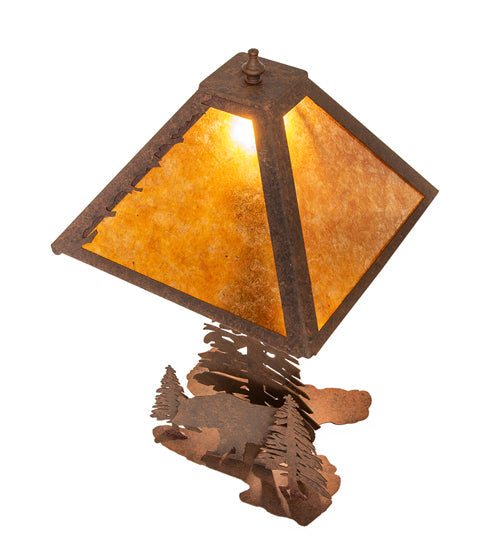 Meyda Lighting Lone Bear 21" 2-Light Rust Table Lamp With Amber Mica Shade Glass