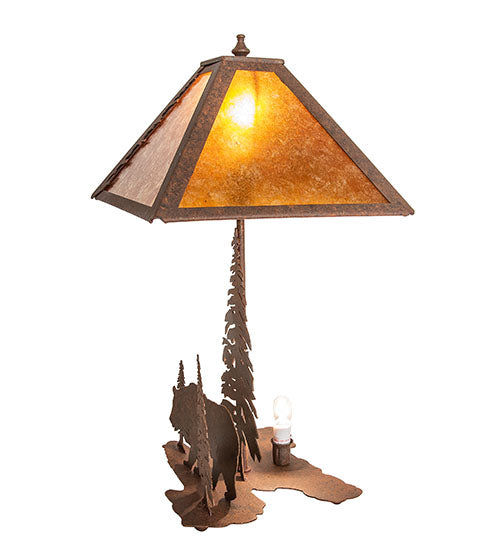 Meyda Lighting Lone Bear 21" 2-Light Rust Table Lamp With Amber Mica Shade Glass