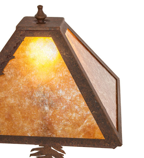 Meyda Lighting Lone Bear 21" 2-Light Rust Table Lamp With Amber Mica Shade Glass