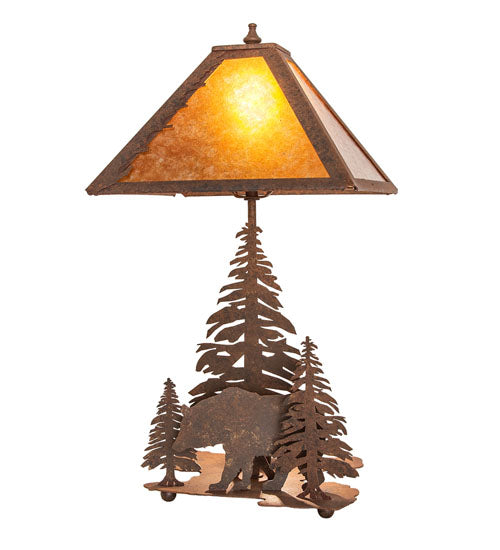 Meyda Lighting Lone Bear 21" 2-Light Rust Table Lamp With Amber Mica Shade Glass