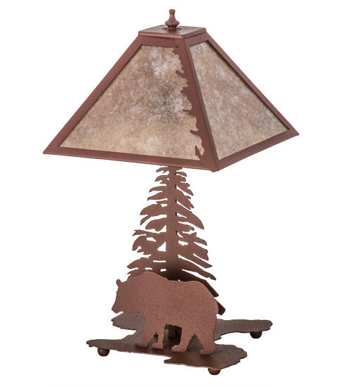 Meyda Lighting Lone Bear 21" 2-Light Rust Table Lamp With Silver Mica Shade Glass and Lighted Base