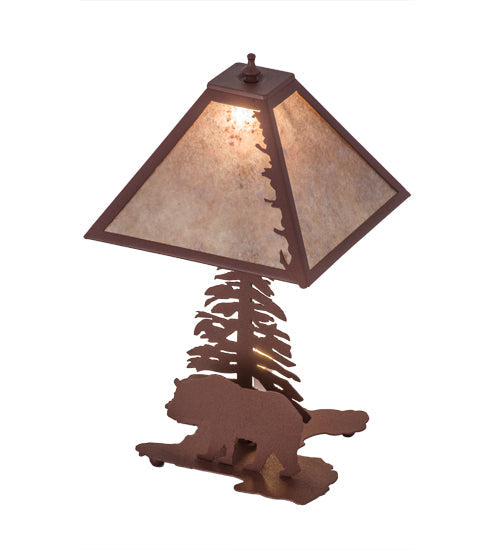 Meyda Lighting Lone Bear 21" 2-Light Rust Table Lamp With Silver Mica Shade Glass and Lighted Base