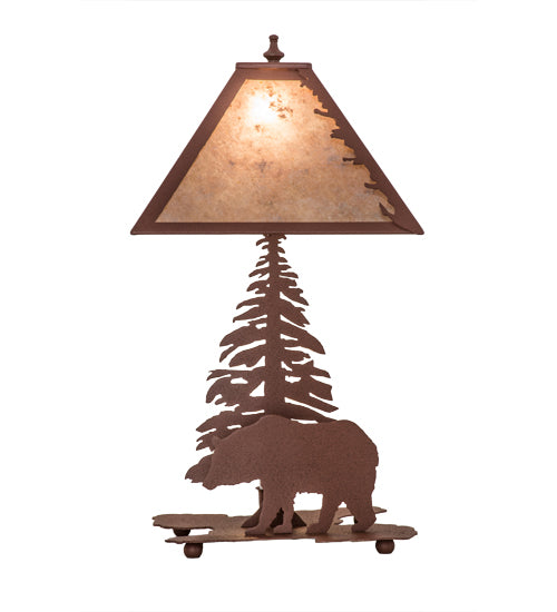 Meyda Lighting Lone Bear 21" 2-Light Rust Table Lamp With Silver Mica Shade Glass and Lighted Base