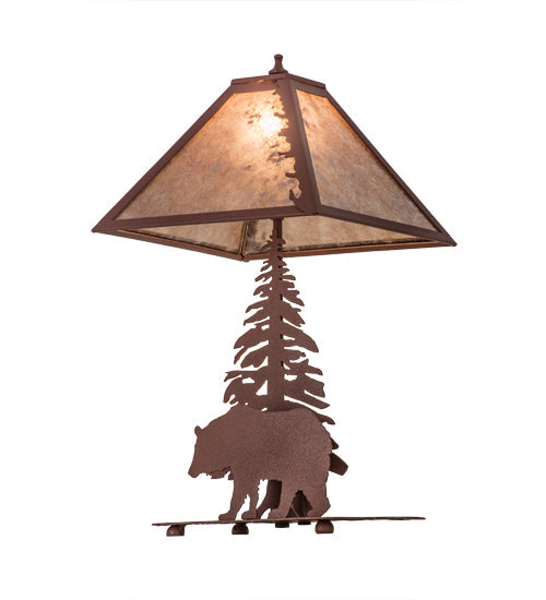 Meyda Lighting Lone Bear 21" 2-Light Rust Table Lamp With Silver Mica Shade Glass and Lighted Base