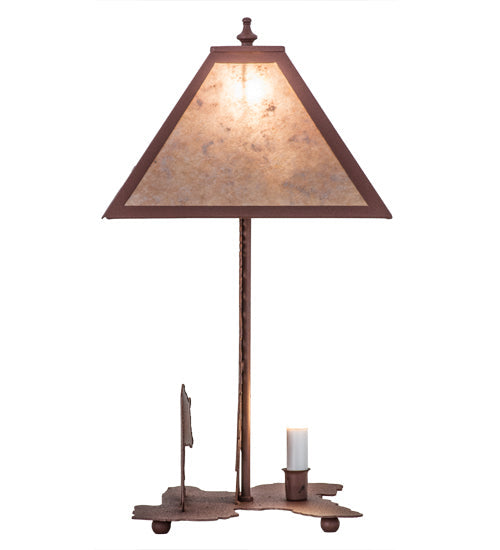 Meyda Lighting Lone Bear 21" 2-Light Rust Table Lamp With Silver Mica Shade Glass and Lighted Base
