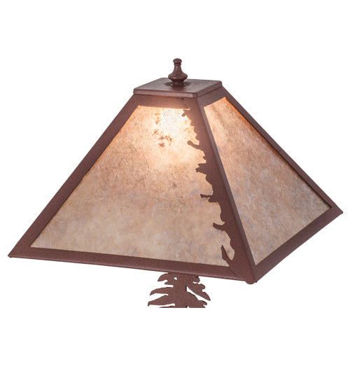 Meyda Lighting Lone Bear 21" 2-Light Rust Table Lamp With Silver Mica Shade Glass and Lighted Base
