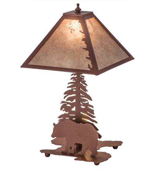 Meyda Lighting Lone Bear 21" 2-Light Rust Table Lamp With Silver Mica Shade Glass and Lighted Base
