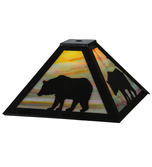 Meyda Lighting Lone Bear 22" 2-Light Textured Black Table Lamp With Jade Purple Art Shade Glass