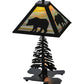Meyda Lighting Lone Bear 22" 2-Light Textured Black Table Lamp With Jade Purple Art Shade Glass