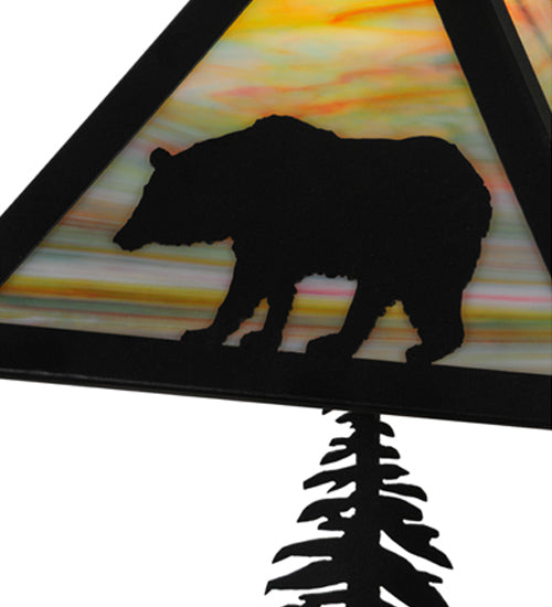 Meyda Lighting Lone Bear 22" 2-Light Textured Black Table Lamp With Jade Purple Art Shade Glass