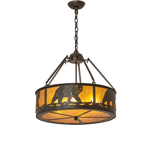 Meyda Lighting Lone Bear 22" 4-Light Timeless Bronze Inverted Pendant Light With Amber Mica Shade Glass