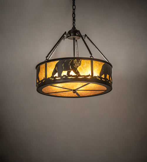 Meyda Lighting Lone Bear 22" 4-Light Timeless Bronze Inverted Pendant Light With Amber Mica Shade Glass