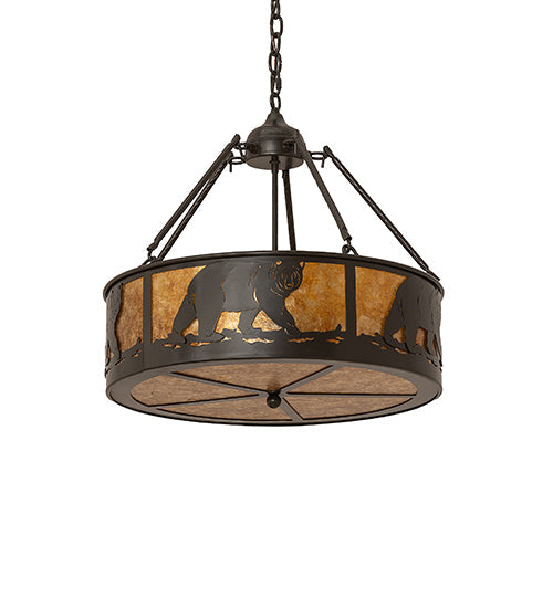 Meyda Lighting Lone Bear 22" 4-Light Timeless Bronze Inverted Pendant Light With Amber Mica Shade Glass