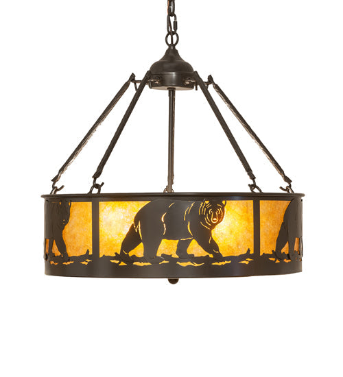 Meyda Lighting Lone Bear 22" 4-Light Timeless Bronze Inverted Pendant Light With Amber Mica Shade Glass