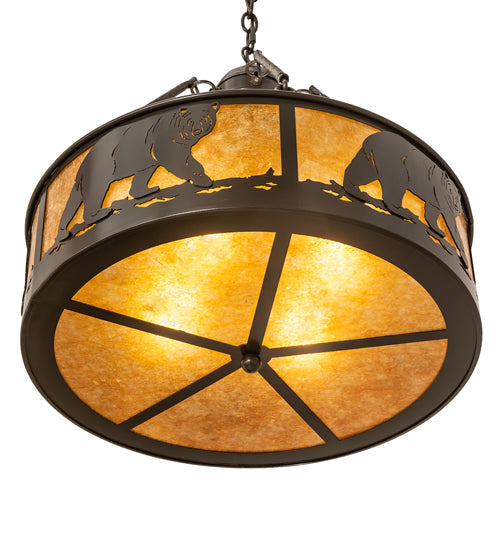 Meyda Lighting Lone Bear 22" 4-Light Timeless Bronze Inverted Pendant Light With Amber Mica Shade Glass