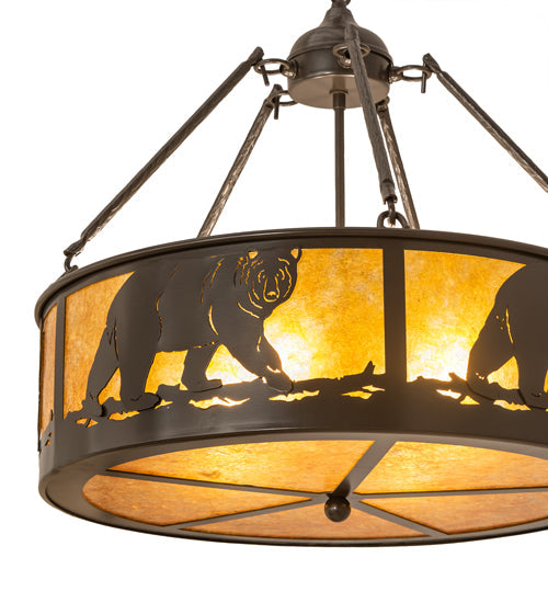 Meyda Lighting Lone Bear 22" 4-Light Timeless Bronze Inverted Pendant Light With Amber Mica Shade Glass