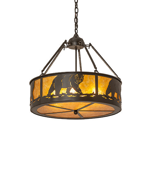 Meyda Lighting Lone Bear 22" 4-Light Timeless Bronze Inverted Pendant Light With Amber Mica Shade Glass