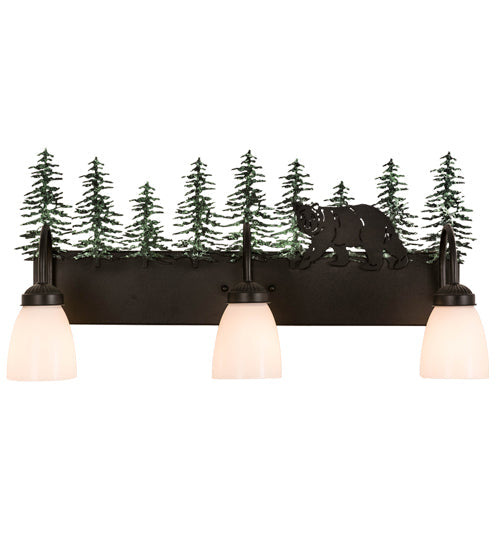 Meyda Lighting Lone Bear 27" 3-Light Textured Black Vanity Light With White Opal Shade Glass