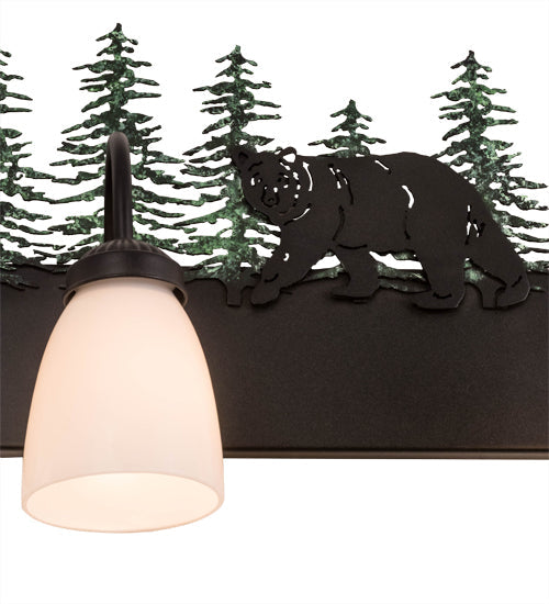 Meyda Lighting Lone Bear 27" 3-Light Textured Black Vanity Light With White Opal Shade Glass