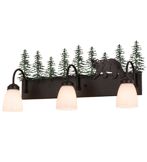 Meyda Lighting Lone Bear 27" 3-Light Textured Black Vanity Light With White Opal Shade Glass