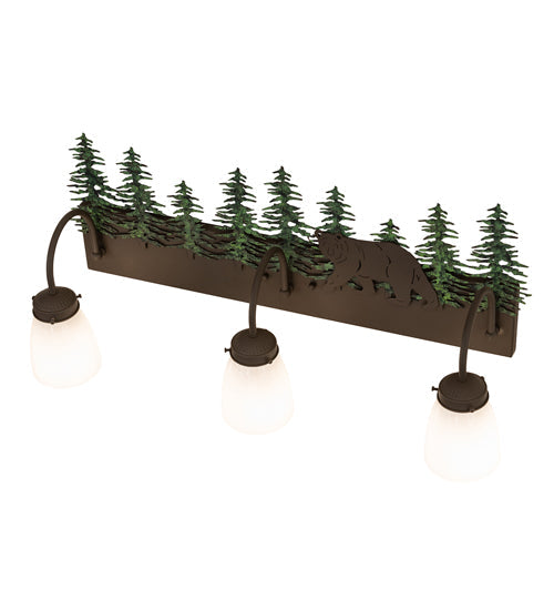 Meyda Lighting Lone Bear 27" 3-Light Timeless Bronze & Green Trees Wall Sconce With White Opal Shade Glass