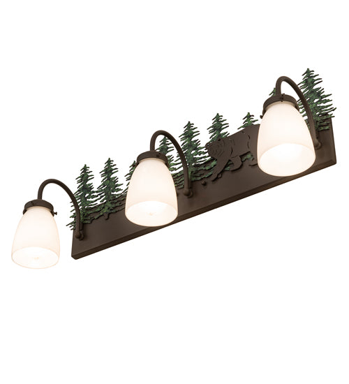 Meyda Lighting Lone Bear 27" 3-Light Timeless Bronze & Green Trees Wall Sconce With White Opal Shade Glass