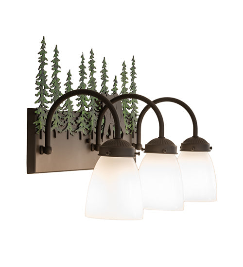 Meyda Lighting Lone Bear 27" 3-Light Timeless Bronze & Green Trees Wall Sconce With White Opal Shade Glass