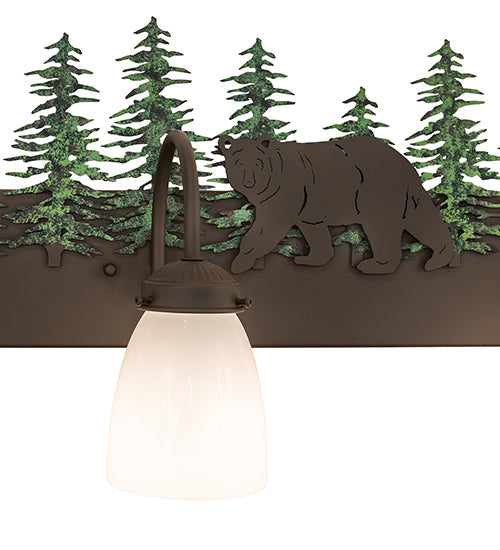 Meyda Lighting Lone Bear 27" 3-Light Timeless Bronze & Green Trees Wall Sconce With White Opal Shade Glass